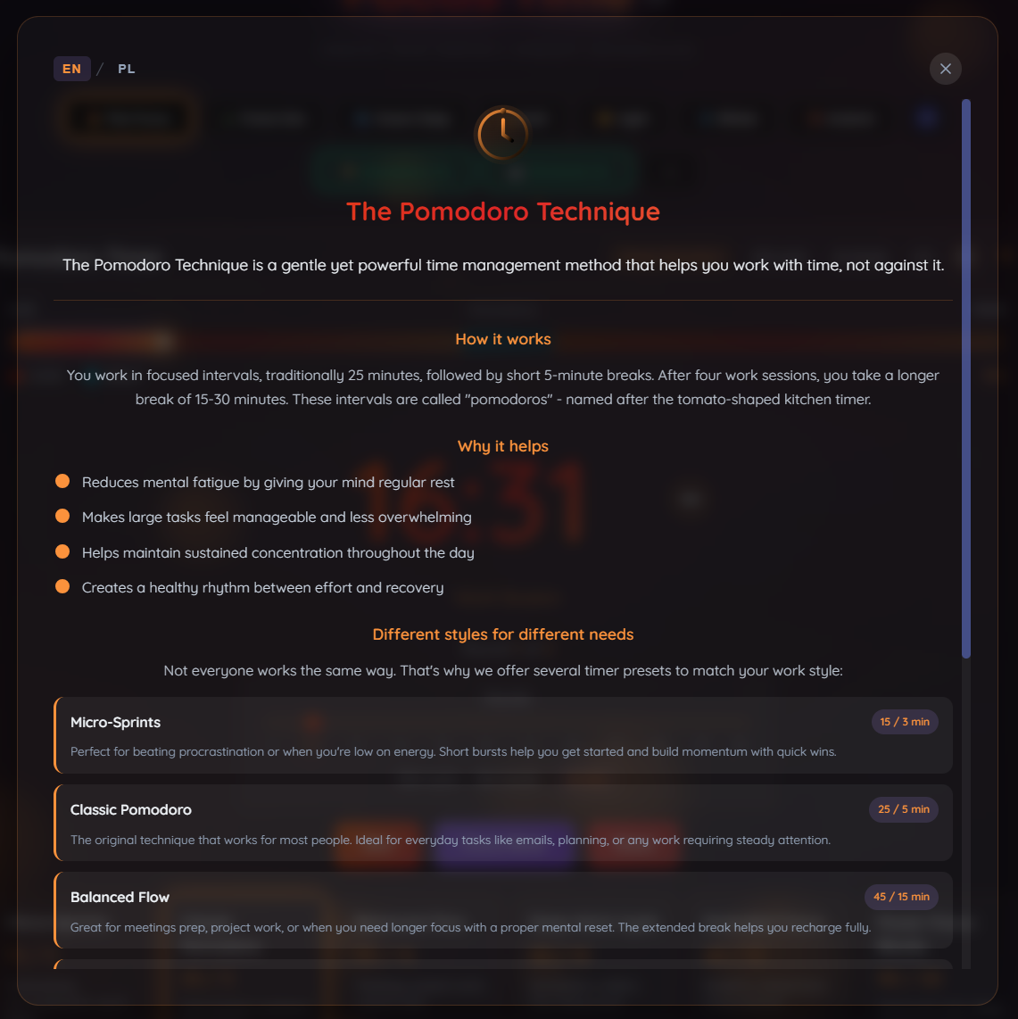 Focus Time App - Settings